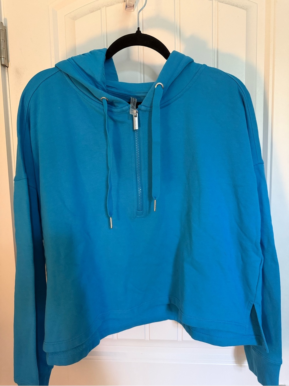 Calvin Klein Cropped Hoodie in Bright Teal Blue